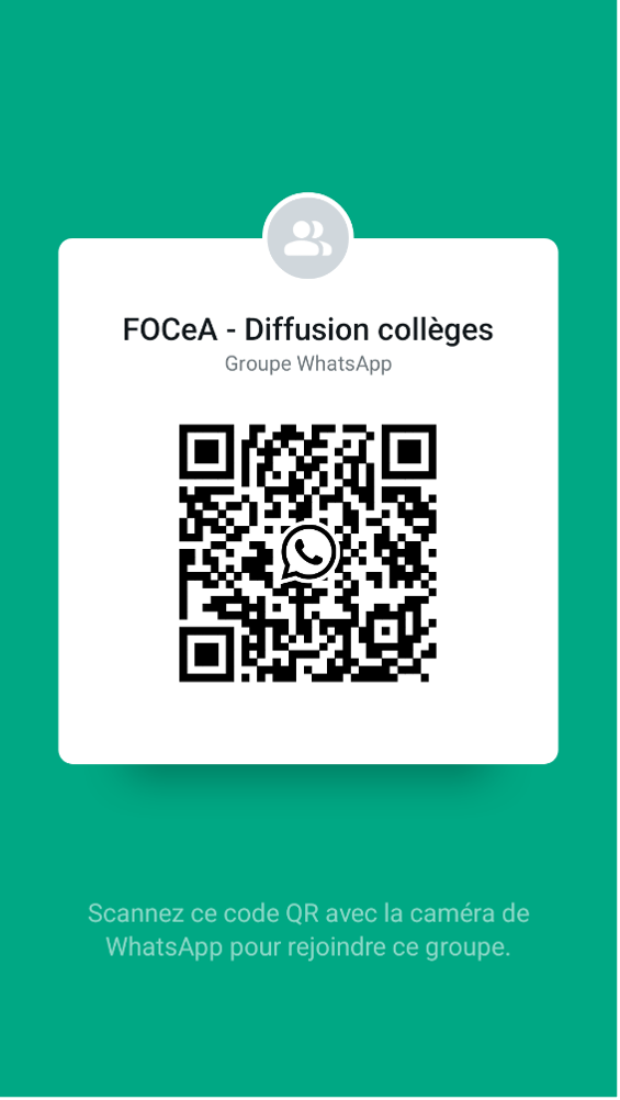 QR code accès groupe whatsapp FOCEa Diffusion collèges