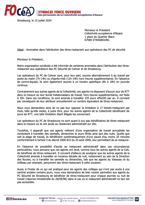 Demande adressée au Président de la CeA pour attributio