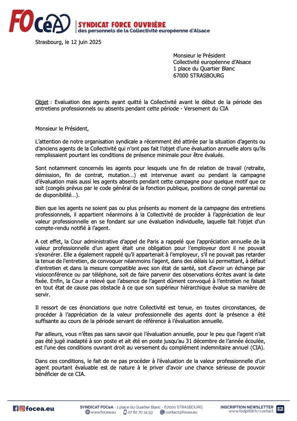 Demande adressée au Président de la CeA