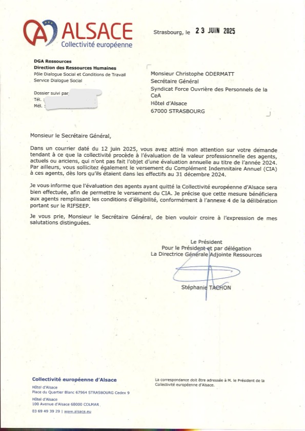 réponse positive du Président de la CeA