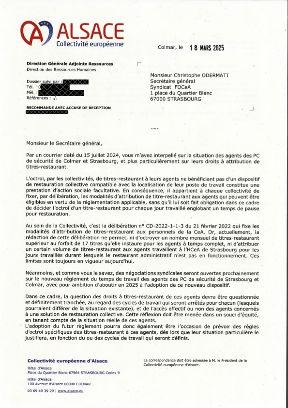 Décision de refus du Président de la CeA d'attribution des titres restaurants