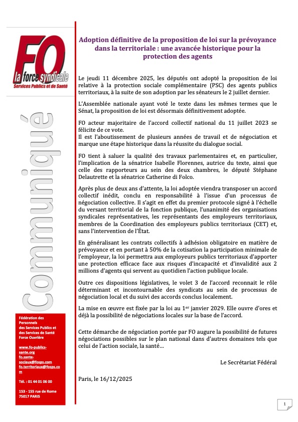 Communiqué fédéral PSC