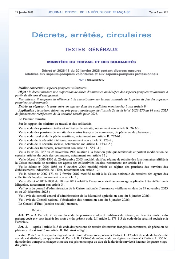 Décret du 20 janvier 2026