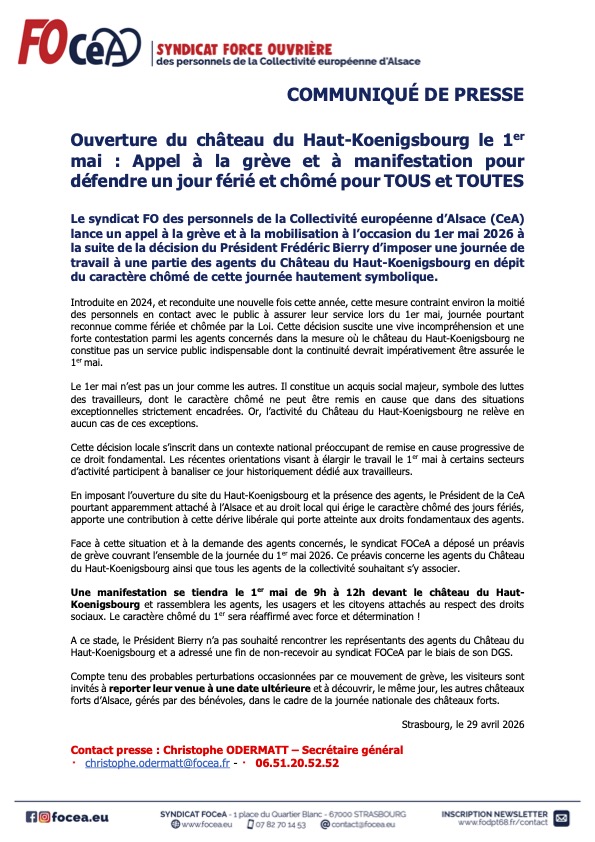 Communiqué de presse - Manifestation Haut-Koenigsbourg