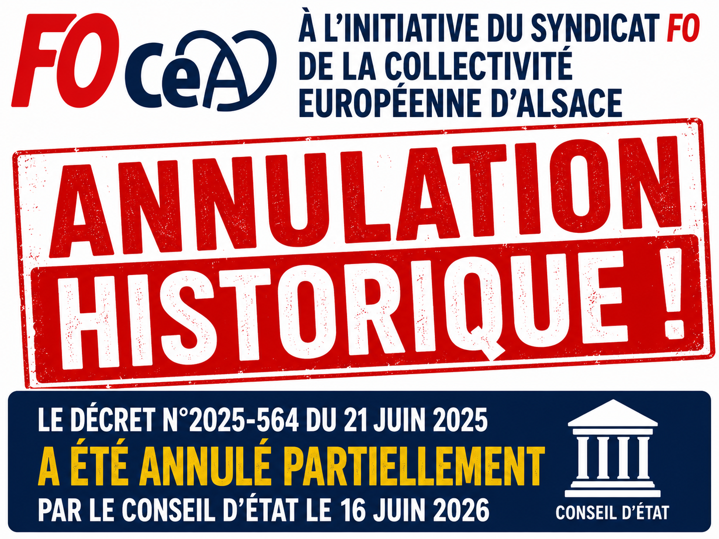Affiche FOCeA sur l'annulation du Coseil d'Etat