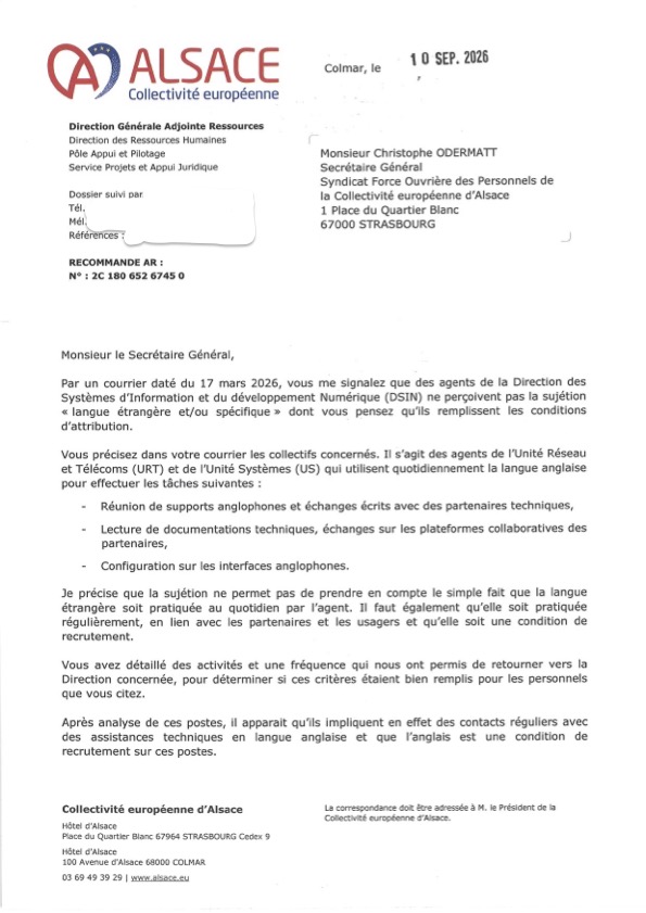 Décision d'octroi de la sujétion aux agents