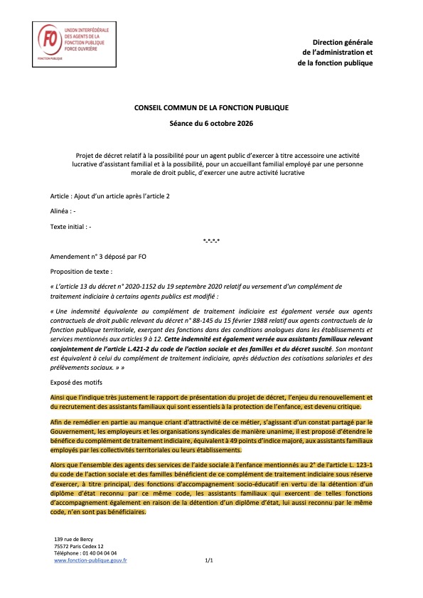 Amendement FO attribution SEGUR aux ASFAM